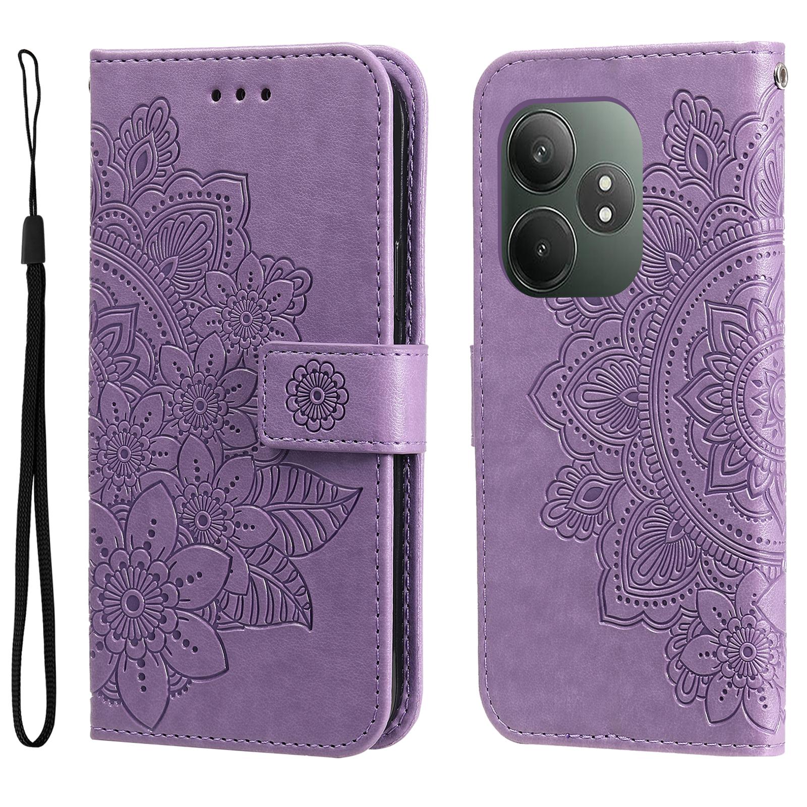 

For Realme GT 6 5G/GT Neo6 SE 5G Case Floral Pattern PU Leather Wallet Stand Phone Cover Purple