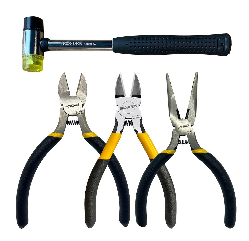 BOOSDEN Pliers 4 Pliers Rubber Small Radio Home Plumbing Hand Tool Set Set, Pieces, Set, Hammer, Nippers, Pliers, Work, Work, Shockproof, Anti-Slip,