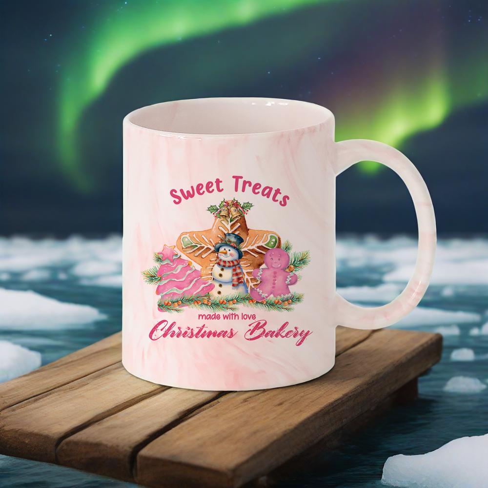 

Pink Pattern Ceramic Mug Christmas Themed Coffee Mug Candy House Painting Breakfast Cup With Santa Creative Gift for Christmas 330ml