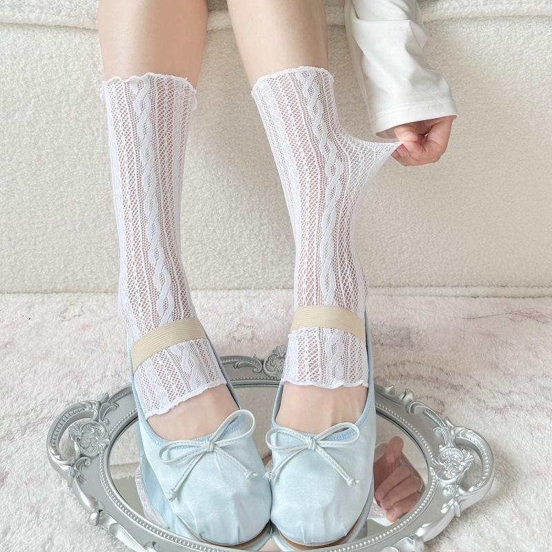 

Летние Носки Женские Средней Длины Женские Милые Тонкие Сетчатые Балетные Кружевные Накладывающиеся Носки Без Косточек Женские Носки One size fits all белый