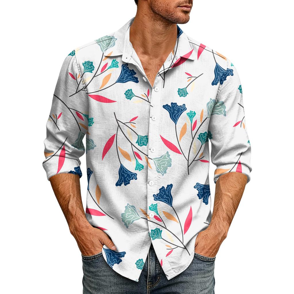 Hawaii Print - Men's Casual Long-Sleeved Shirt