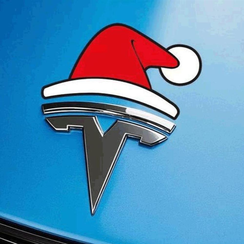 For Tesla Christmas Decoration Stickers For Model Y Santa Hat Front Logo Modification Creative Car Accessories Fest Hat Stickers