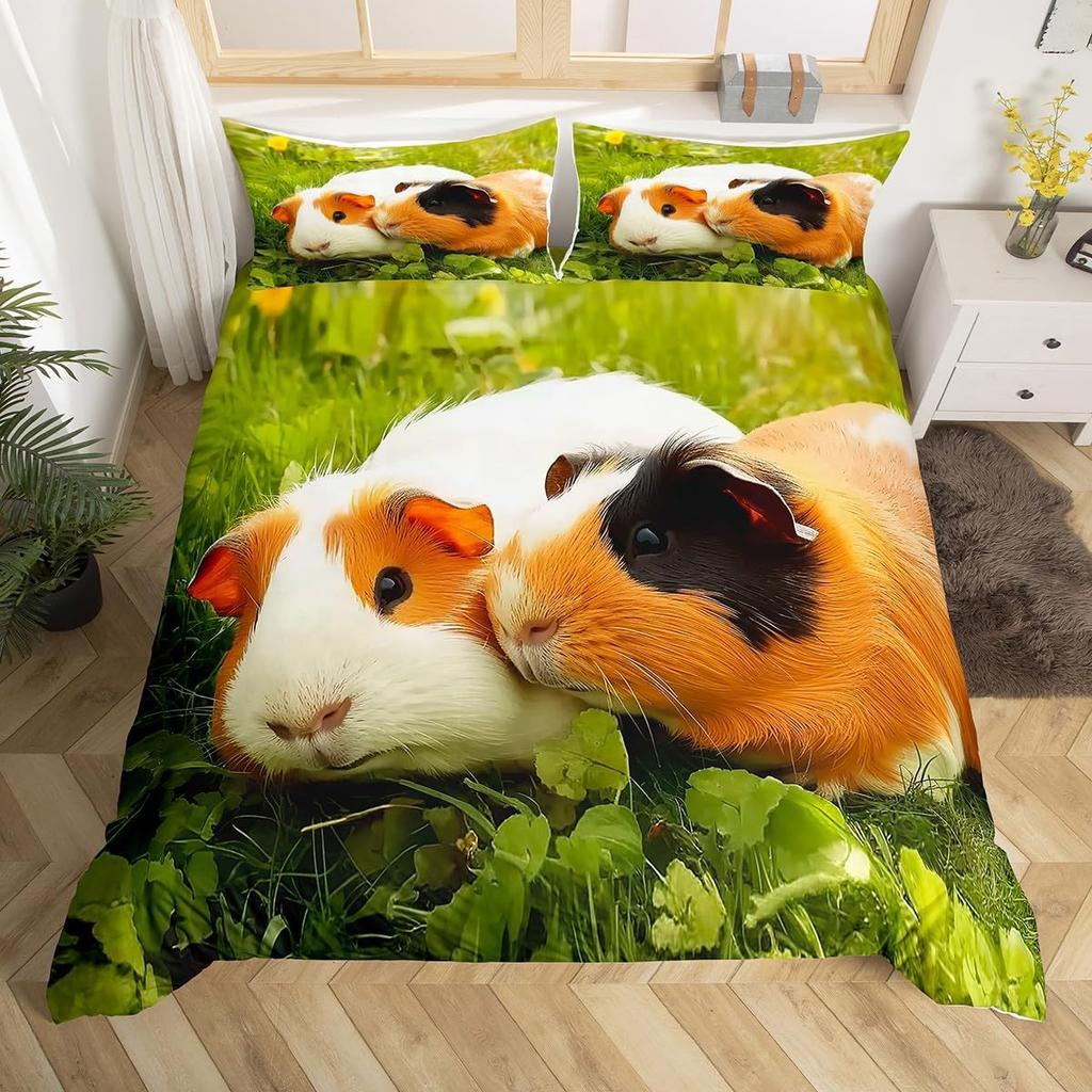 Caroon Guinea Pig Duvet Cover Twin Queen Size For Teen Girls Snow Natural Guinea Pig Bedding Set,Kawaii Animlas Comforter Cover