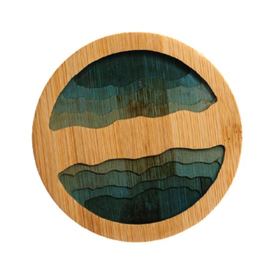 Podložka z epoxidové pryskyřice Krajina Průhledný držák bambusové izolace Coaster Cup Mat