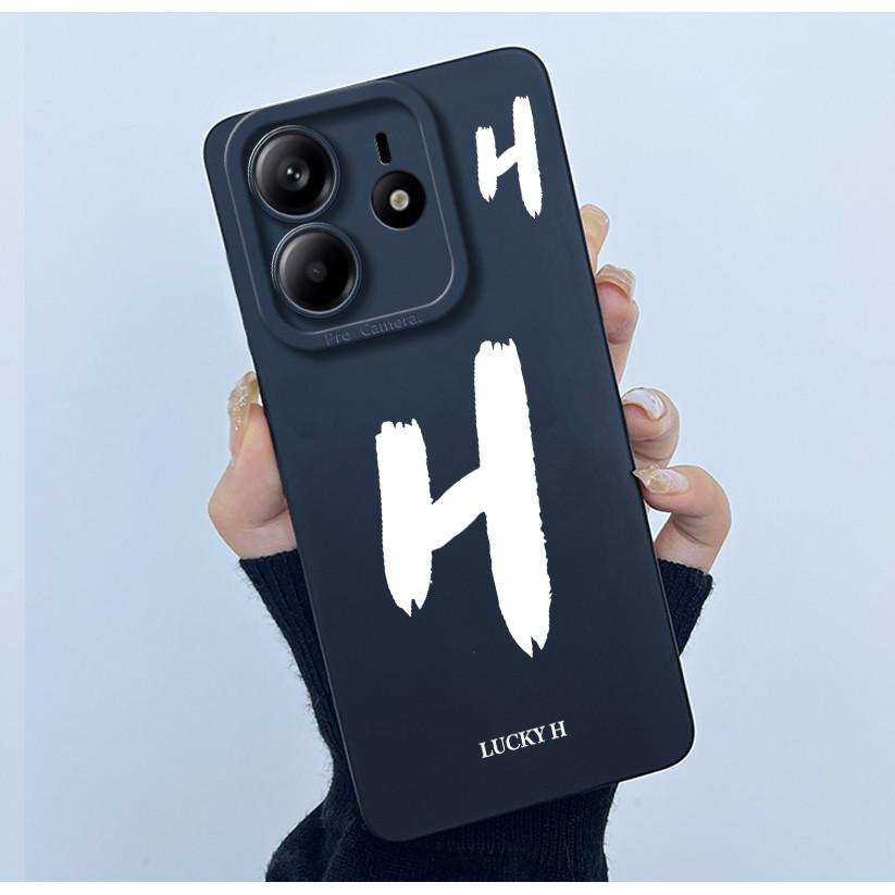 For Xiaomi Redmi Note 14 5G Cover Case Lucky Initial Letter Couple Silicone Soft Matte Phone Bumper for Redmi Note14 5G Casing