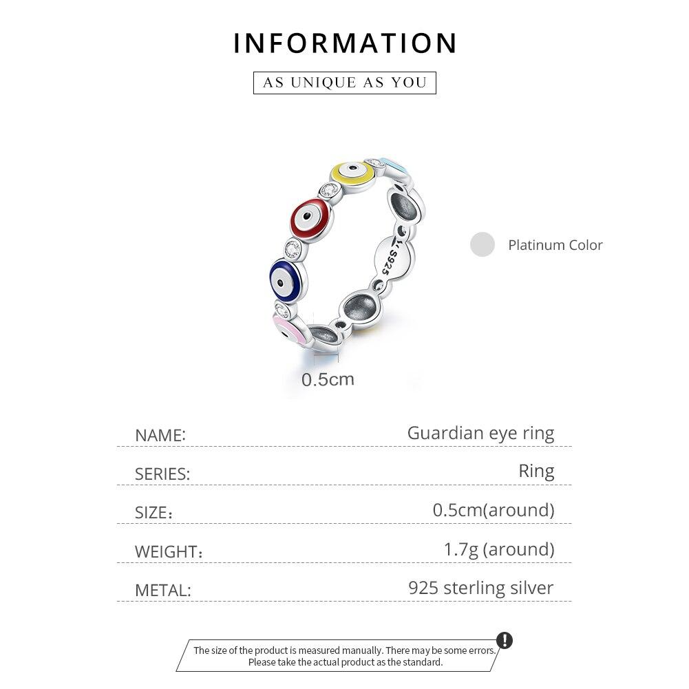 Bamoer 925 Sterling Silver Colorful Guardian Eye Finger Rings for Women Fashion Jewelry