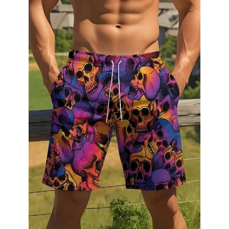 2025 new men's beach pants horror skeleton 3D printed men's shorts summer casual quick drying
