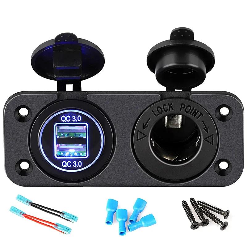 

2 в 1 панелі Dual QC 3.0 Розетки USB Автомобільний зарядний пристрій 12 В Адаптер розетки DIY Kit для RV Golf Cart ATV синій