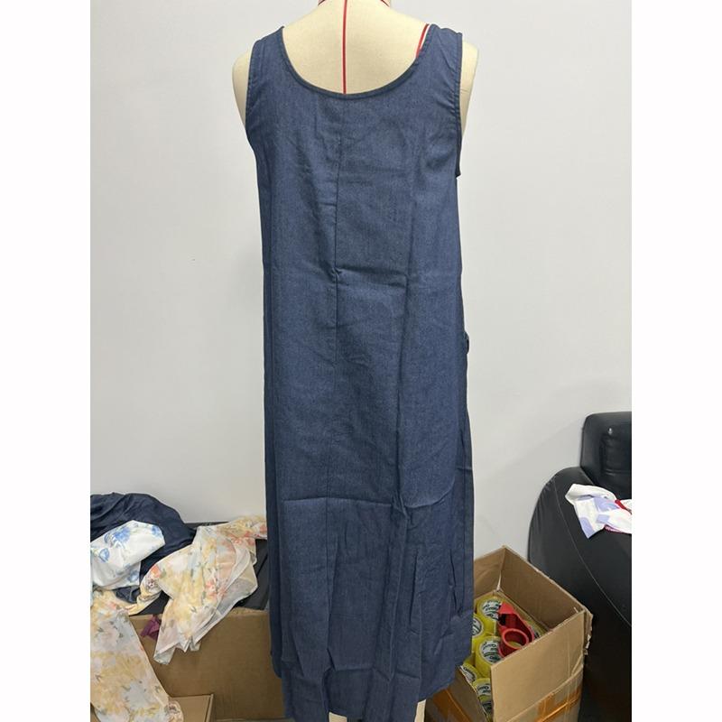 Summer Autumn Overalls Dress Muslim Sundress Robe Femme Vintage Straps Solid A Line Denim Blue Vestidos Kaftan