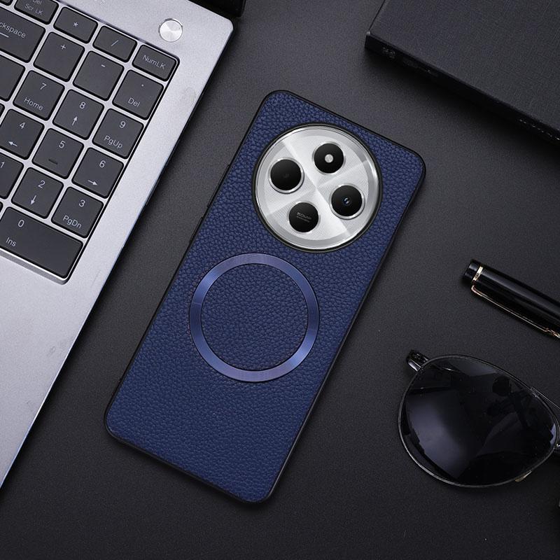 Phone Case For Xiaomi Redmi 14C 4G/14R 5G/Poco C75 4G Magnetic Case Litchi Texture PU Leather+TPU Back Cover