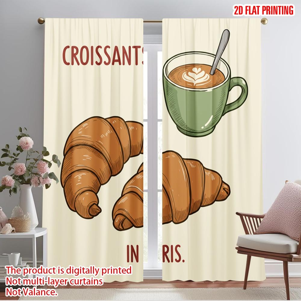 

2pcs 2D flat printing Drapes Croissants Coffee Paris 100% Polyester Without Electricity 0 for Festive Portraits and Party 52.50×116.00 CM 2pcs