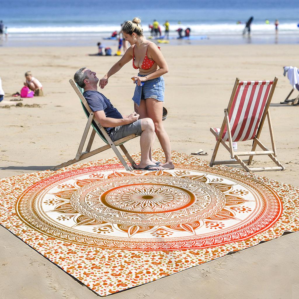 Printed Pattern Mandala Quick-Drying Water-Resistant And Moisture-Proof Beach Mat For Outdoor Picnics And Camping Blanket Carpet