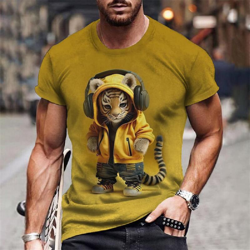 Summer Animals Pattern 3D Print T-shirts Harajuku Style Hip Hop Street Short Sleeve Outdoor Sports Quick Dry Breathable Fashion Men's T-shirts