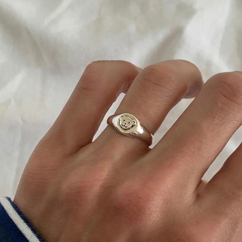 Retro Cute Eyecatching Bear Ring In Adjustable 925 Sterling Silver For Statement Fashion