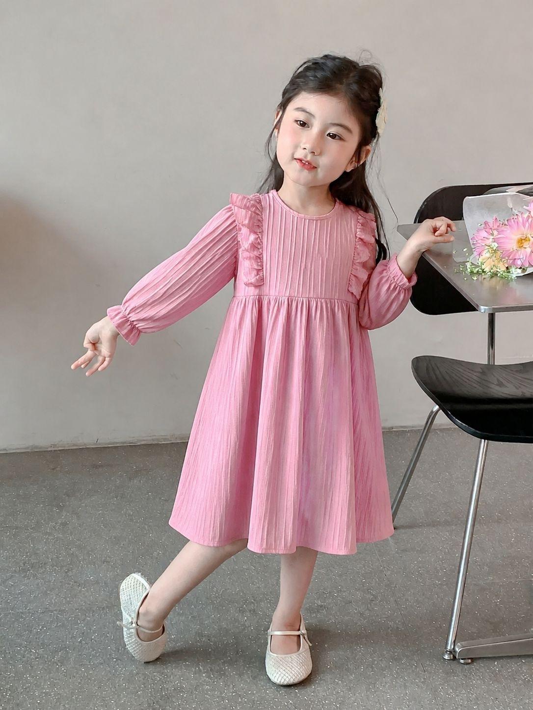 Korean Girls Long Sleeve Ruffled Retro Princess Dress for Spring and Autumn 100