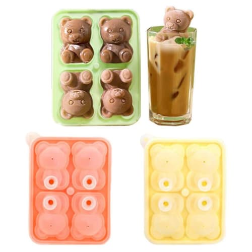 

Bear Ice Molds, 4-Row Ice Cube Molds, Silicone Ice Trays with Lids, for Whiskey, Cocktails, Juice, and Chilled Drinks, 3-Pack, DZ-01