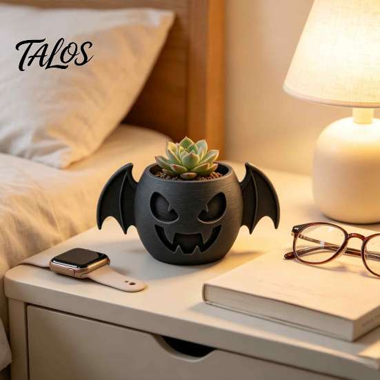 Miniature Desk Decoration 3D Printed Devil Bat Flower Pot, Gothic Halloween Succulents Creative Retro Room Decor Planter with Wing Details for