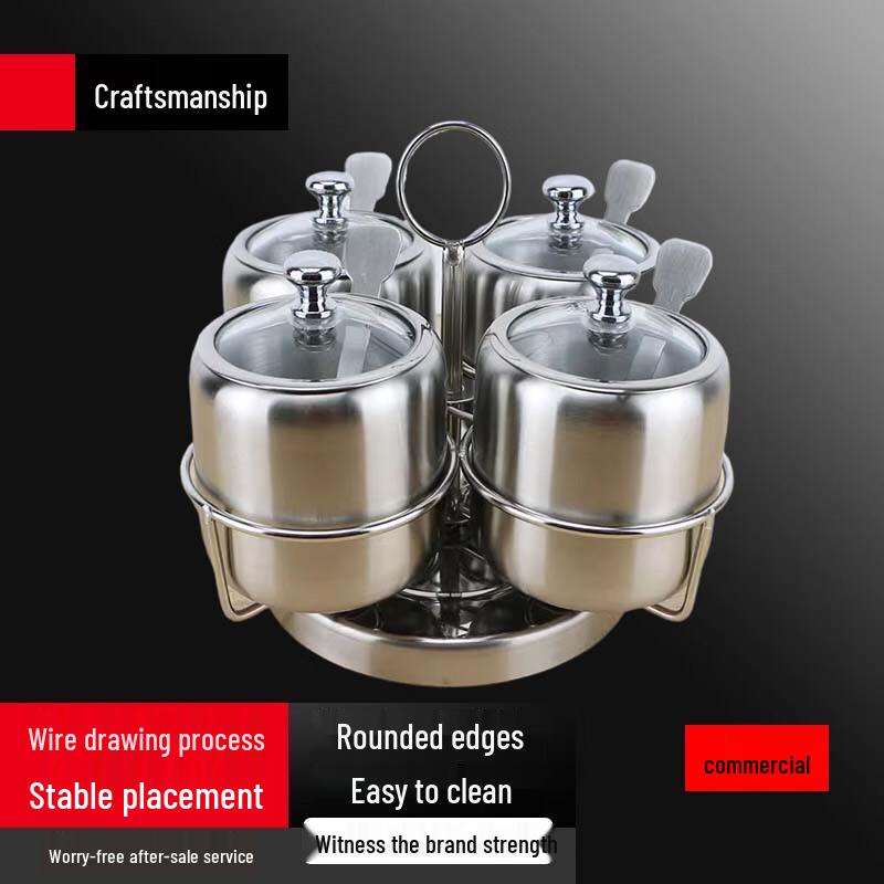 

Modern Stainless Steel Seasoning Box Set with Rotating Stand
