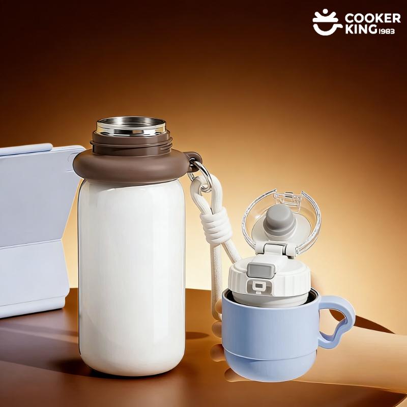 480ML 316/304 Stainless Steel+PP Children's Vacuum Cup with Straw Thermos Bottle Thermos Thermos Pot for Hot Food