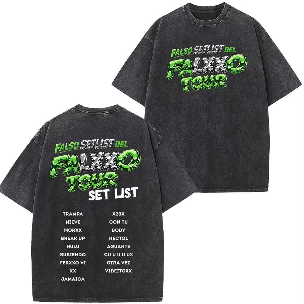 Summer Hot Sale Rapper Feid Ferxxo Tour 2026 Print Vintage Washed Tees Men Women Fashion T-shirts Hip Hop Streetwear Gothic Cotton Oversized T-shirt