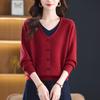 Middle-Aged & Elderly Women's Heart Collar Pullover Sweater: Loose, Short, Plus Size, Fake Two-Piece Wool Base Layer for Autumn/Winter.