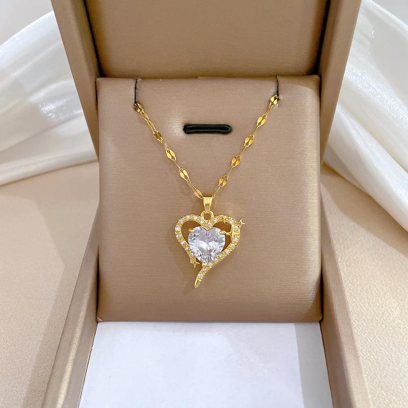 Love Zircon Light Luxury Temperament Gorgeous Full Diamond Necklace Female Versatile Collarbone Chain Titanium Steel Chain