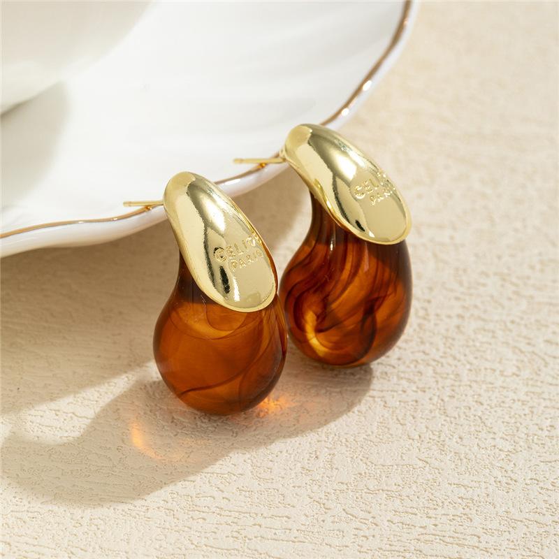 Vintage Brown Resin Tiger Eye Stone New Earrings For Women Statement Fashion Stud Earring Personality Melard Color Jewelry