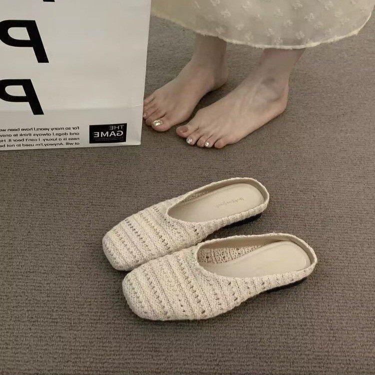 French Holiday Woven Niche Half Slippers Women'S Outerwear Spring And Summer With Skirts Evening Wind Bag Head Birkenstocks