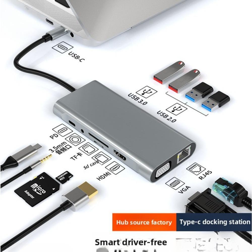 Transparent 10 In 1 Type C Docking Station USB Hub Adapter for Laptop PC MacBook
