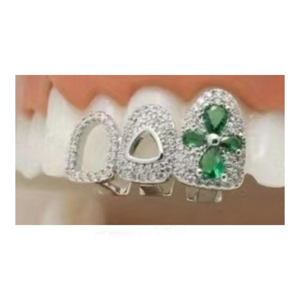 Trendy Gold Hollow Three-Piece Grillz for Street Style Hip Hop