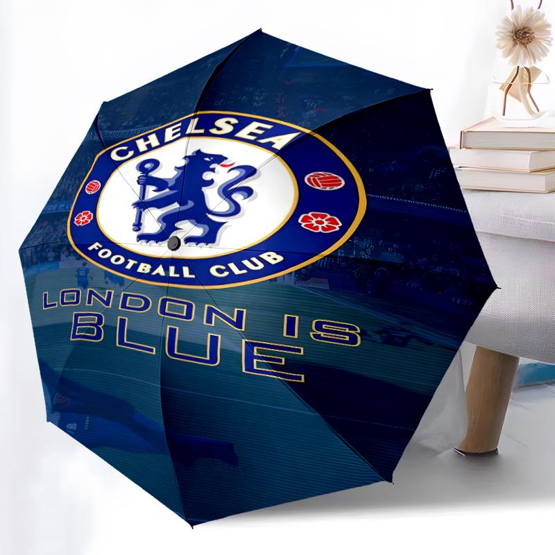 1pc Sturdy 8-Bone Auto Umbrella, Chelsea FC Umbrella, Digital Printed, Foldable Umbrella for On-the-Go Outdoor Use