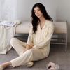 Women's Ice Silk Pajama Set: Spring & Autumn Long Sleeve, Light Luxury Style, Suitable for Indoor & Outdoor Wear.