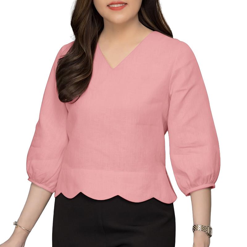 ZANZEA Women Casual V-Neck Solid Color Loose 3/4 Sleeve Blouse