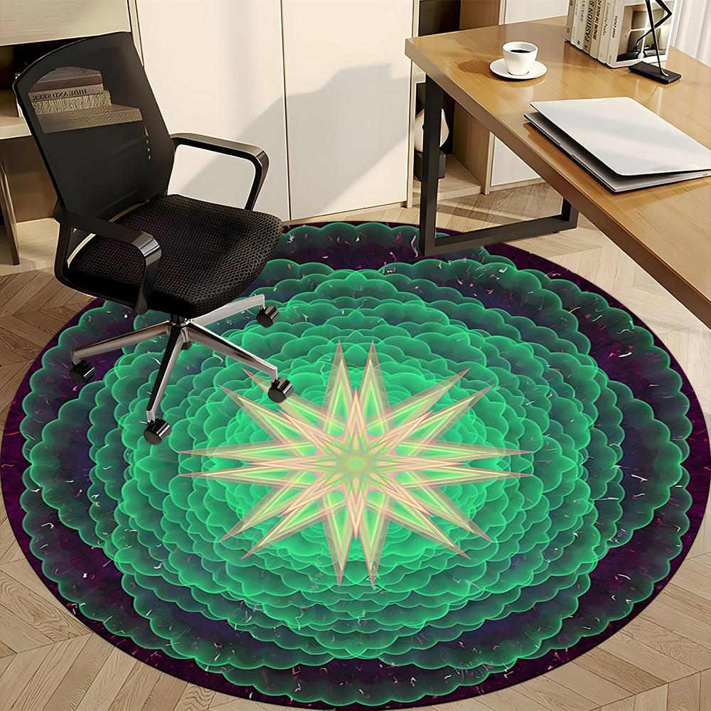 1pc Green Kaleidoscope Pattern Chair Carpet for Office, Round Polyester Mat, Indoor Decor for Office, Easycare Fabric, Washable Non-slip Area Carpet