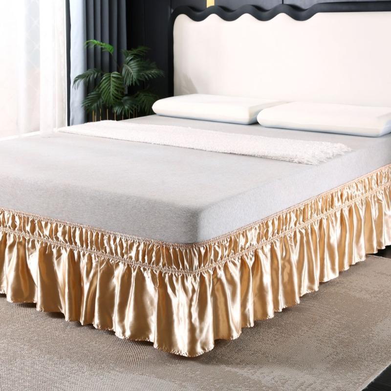 

Wrap Around Dust Ruffle Bed Skirt Adjustable Pleated Bedskirt with Satin Fabric Wrinkle for Queen Size Beds with 14 Inch Drop 90x200cm