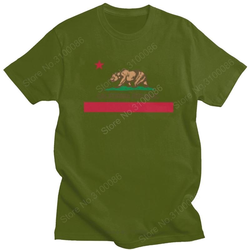 Modny T-shirt z Flagą Republiki Kalifornii Unisex Krótki Rękaw 1846 Flaga Stanu Kalifornia T-shirt z Niedźwiedziem Czysta Bawełna Letnie Koszulki