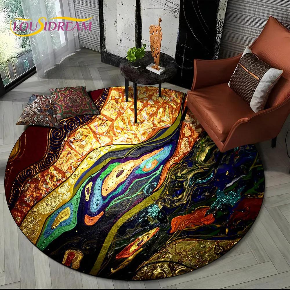 HD Colour Gold Nordic Marble Splendid Round Area Rug,Carpet for Living Room Bedroom Sofa Playroom Decor,kids Non Slip Floor Mat