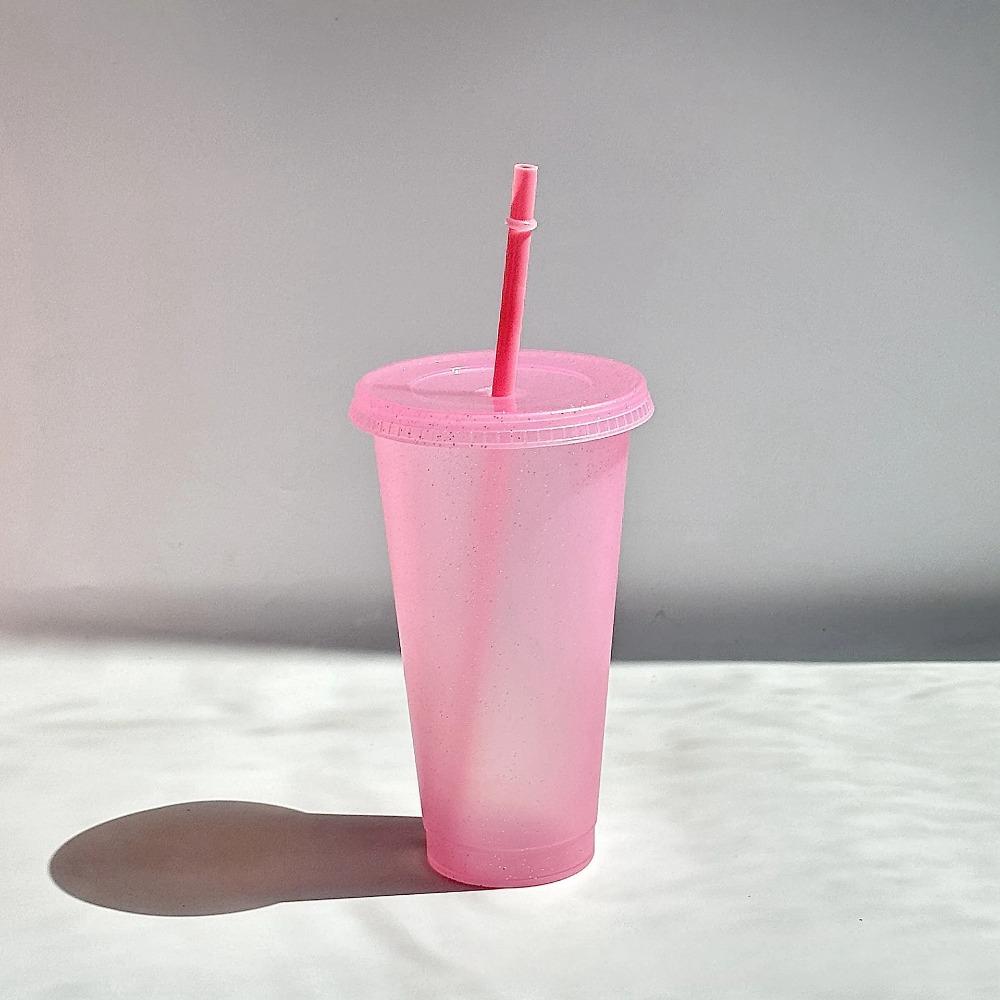 5/10 Pcs 24oz Plastic Cups with Lids&straw Reusable Water Bottle Party Cold Cups Hard Plastic Cup Wedding Party Summer Drinkware
