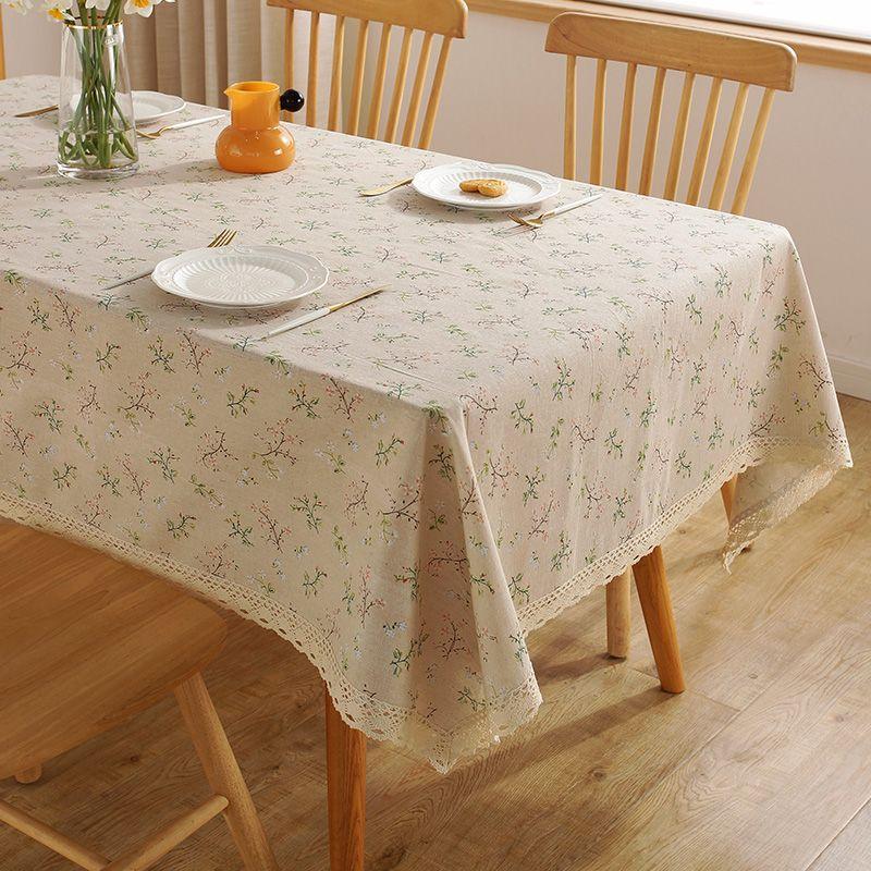 Green Grass Tablecloth, Cotton-Linen Fabric Minimalist Lace Desk Mat, Rectangular Coffee Tablecloth