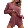 2026 Women Knit Pajama Set, Long Sleeve Top & Shorts, Casual Loungewear Home Sportswear