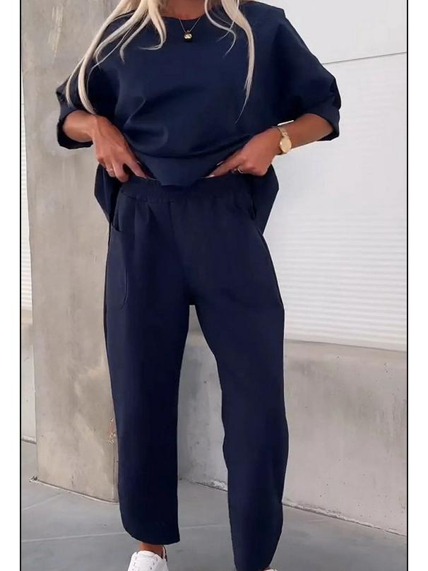 2024 European and American Casual Fashion Solid Color Women's Two-Piece Sports Set