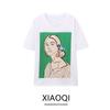 Fashion Style 2024 Autumn New Women's Cotton Front Contrast Color Girl Print Short Sleeve T-shirt 0085474