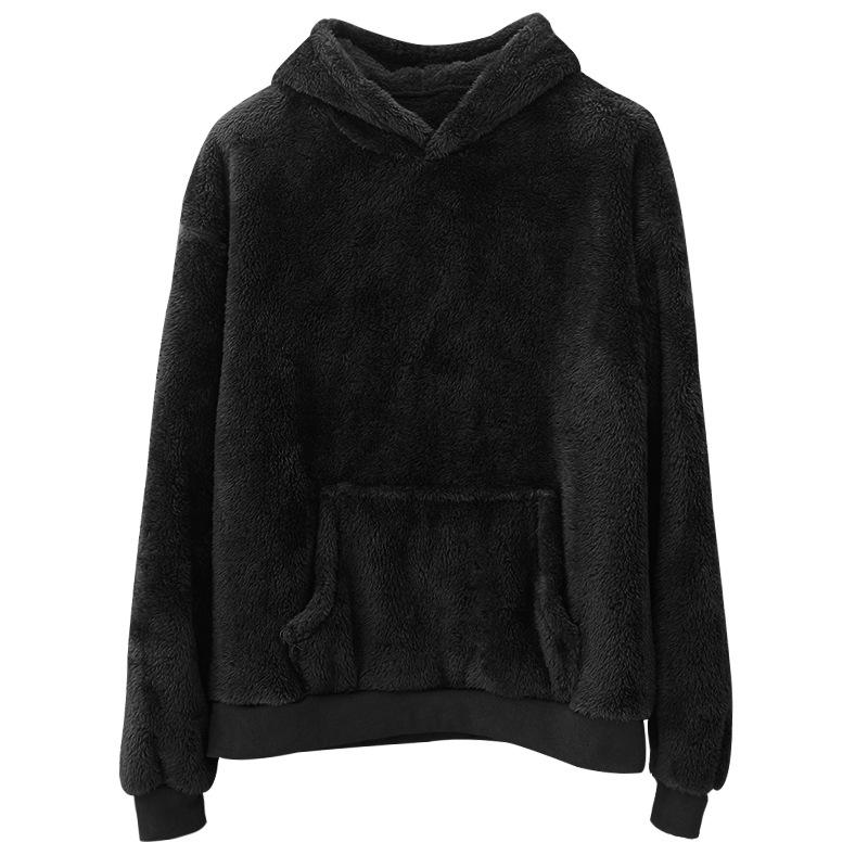 

Winter New Double-sided Velvet Youth Hooded Sweater Men s Lamb Wool Winter Jumper Jacket S чёрный