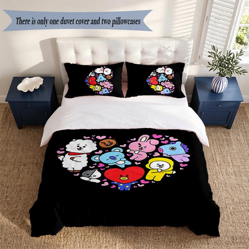 BT21 3‑Piece Bedding Set Soft Microfiber Duvet Cover Pillowcases Comfortable Bed Linen for Bedroom Decoration