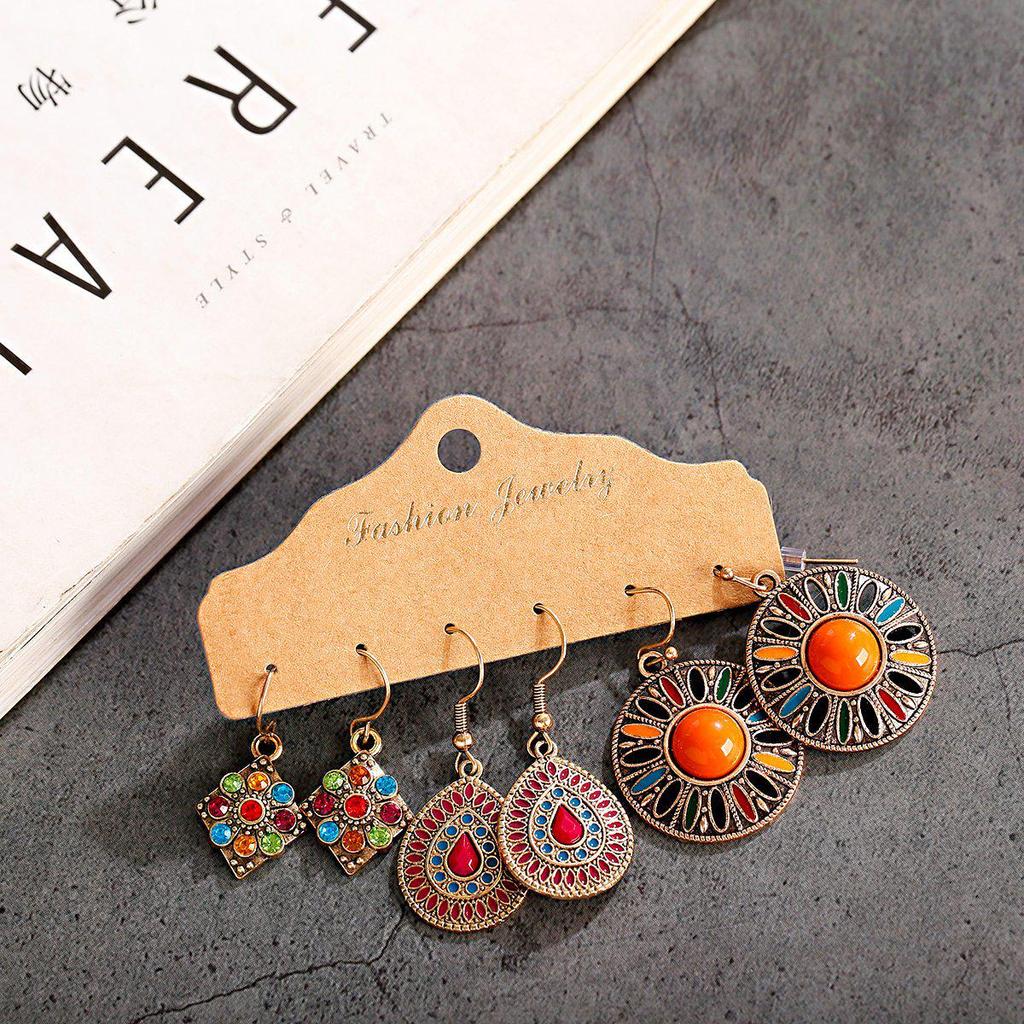 Bohemian Ethnic Retro Earring Set: 3-Piece Hanfu & Nepal Style for Women