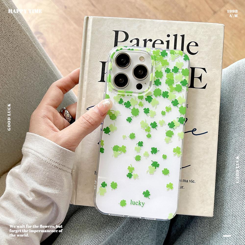Four Leaf Clover Niche High-end Sense Suitable for IPhone16 Mobile Phone Case Apple 15 Protective Case 14 Large Hole 13 Soft Frame