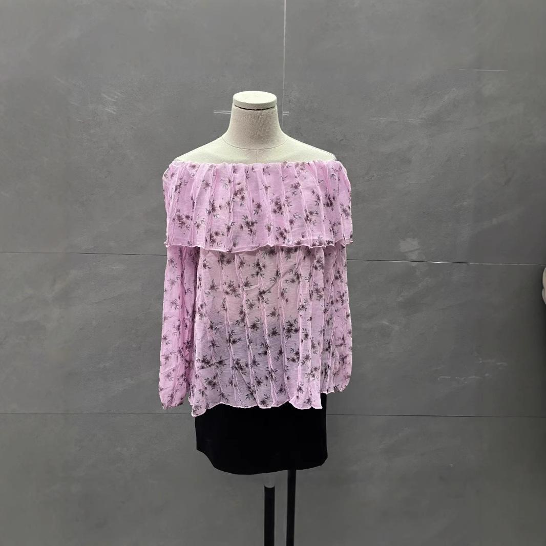 

Niche Floral One-Shoulder Chiffon Blouse - Women s Fashionable, Loose, Slimming, Versatile Top S (~47.5kg)
