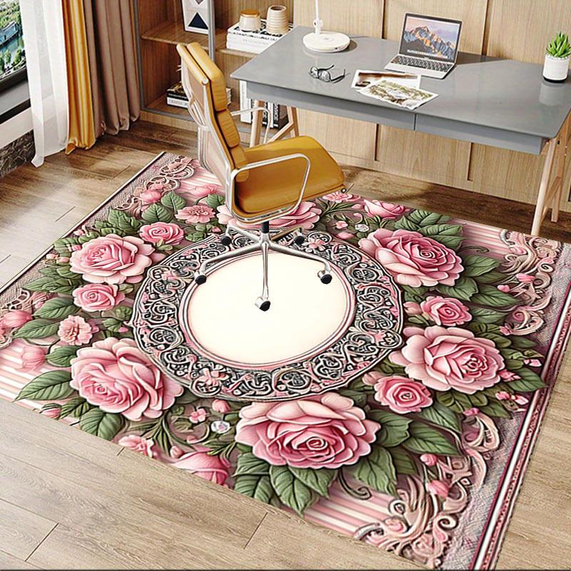 1PC Floral Frame Non-Slip Floor Carpet Compatible for Office&Living Room&Dining room - Flat-Weave Machine- Soft & Pattern-E262