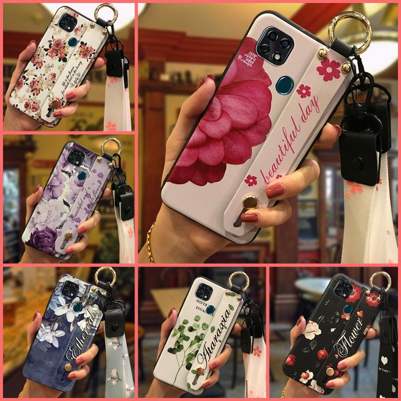 Flower Wrist Strap Phone Case For ZTE Blade 20 Dirt-resistant Lanyard Back Cover Soft Case Wristband Anti-dust Ring