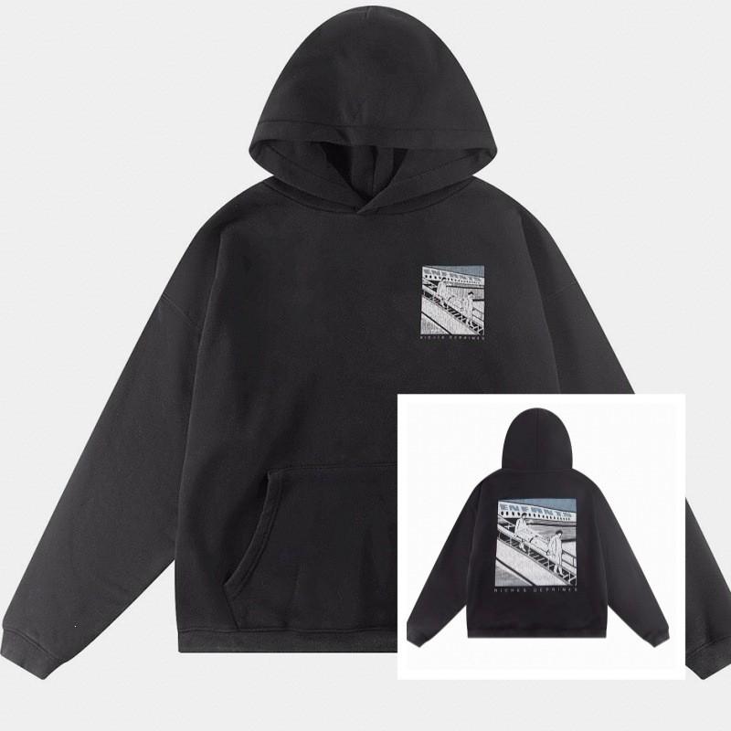 Unisex Oversized Hoodie With Distressed Washed Print Streetwear Cotton Sweatshirt Fall